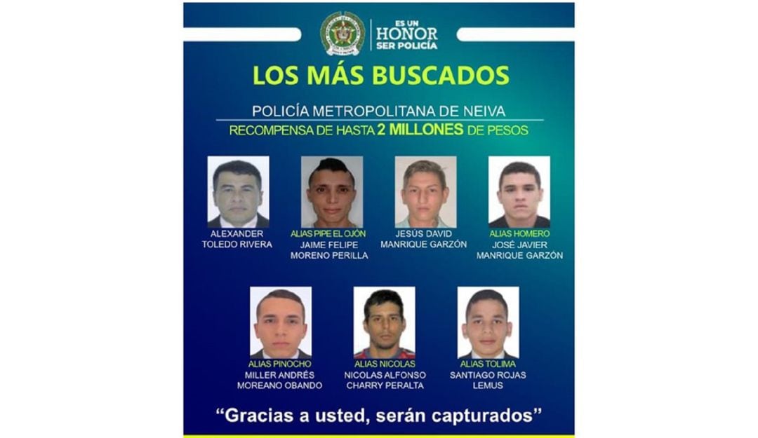Cartel de los más buscado por homicidio en Neiva.