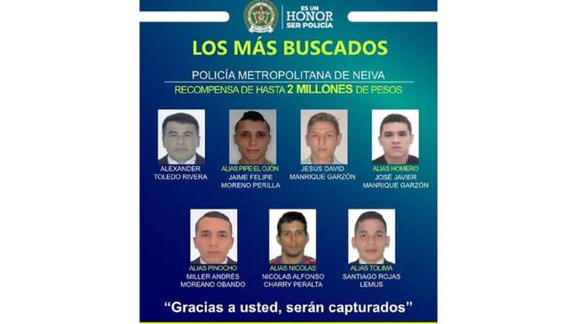 Cartel de los más buscado por homicidio en Neiva.