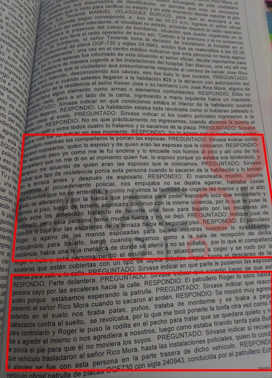 Uno de los interrogatorios que rindió uno de los policías involucrados en la tortura a un detenido en chinchiná, Caldas