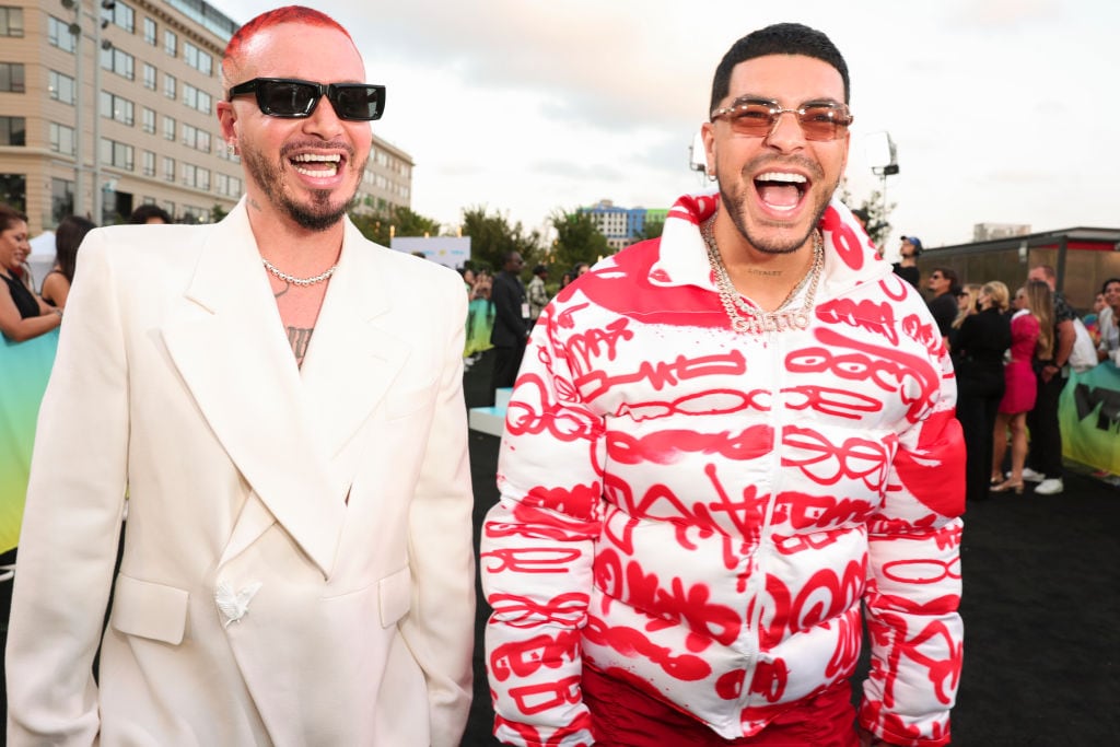 J Balvin and Ryan Castro at the 2022 MTV Video Music Awards held at Prudential Center on August 28, 2022 in Newark, New Jersey. (Photo by Christopher Polk/Variety via Getty Images)