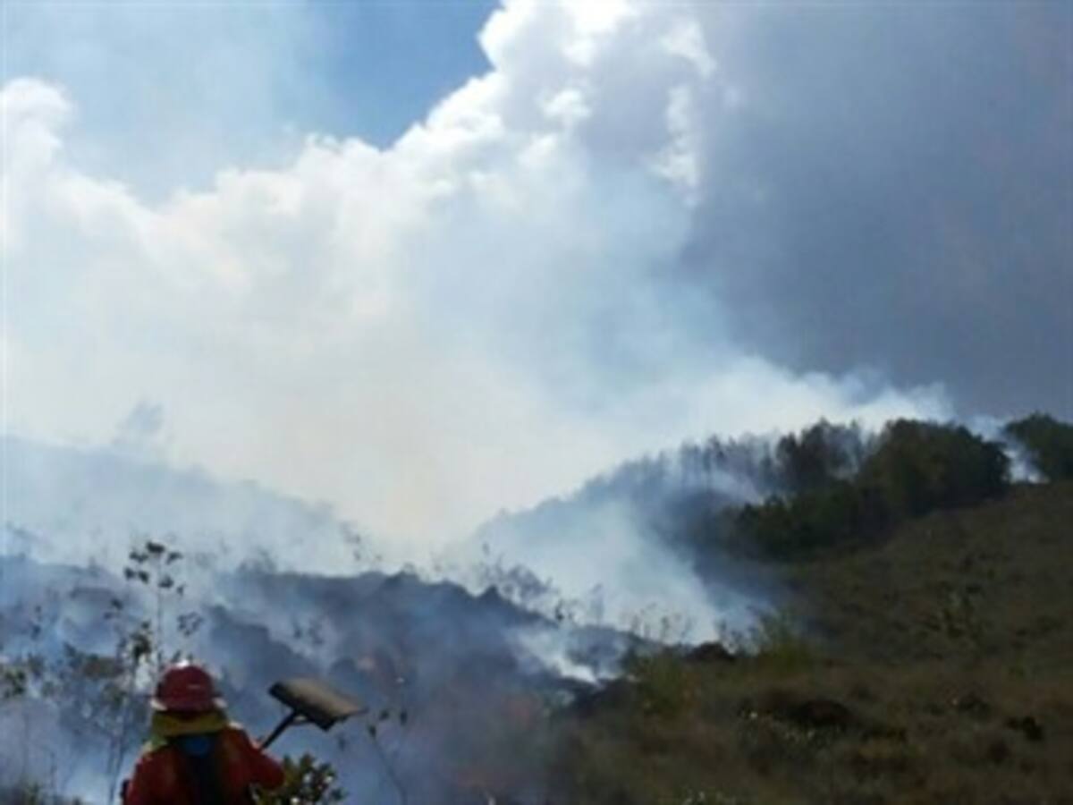 Tratan de controlar incendio forestal en Bello, Antioquia