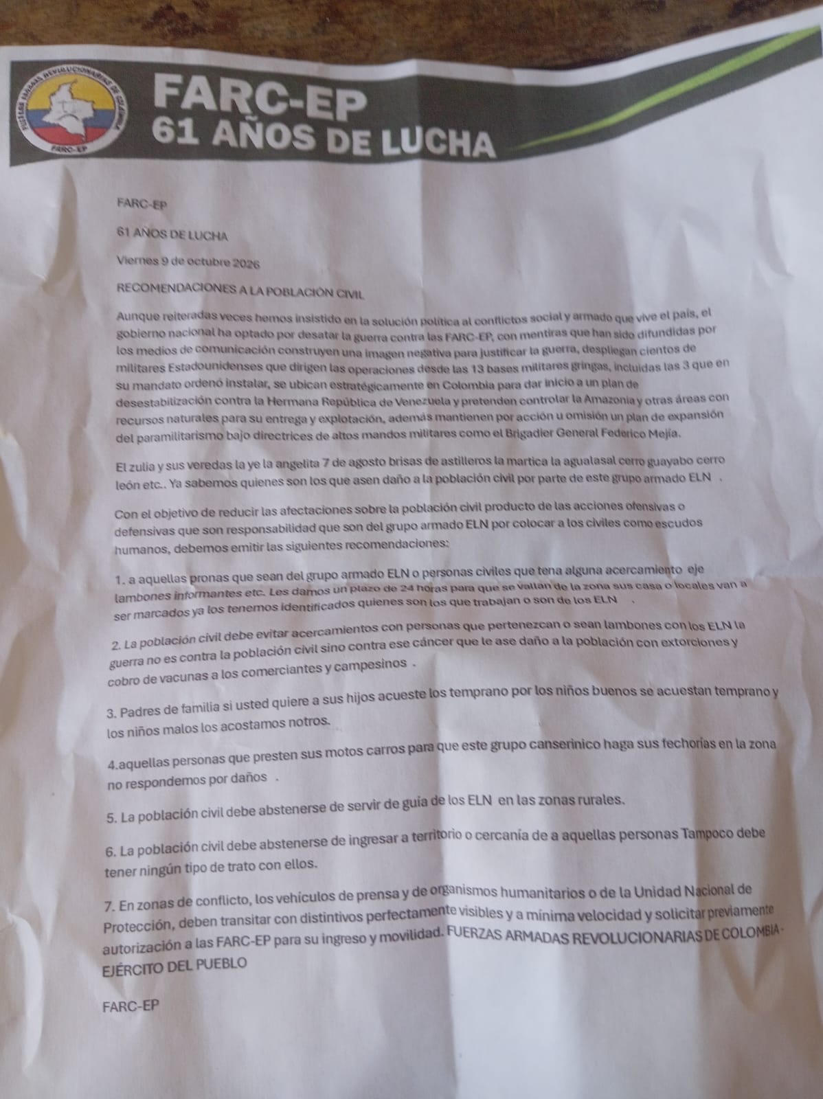 El Zulia: marcan viviendas con insignias de las FARC y distribuyen panfletos con amenazas.
