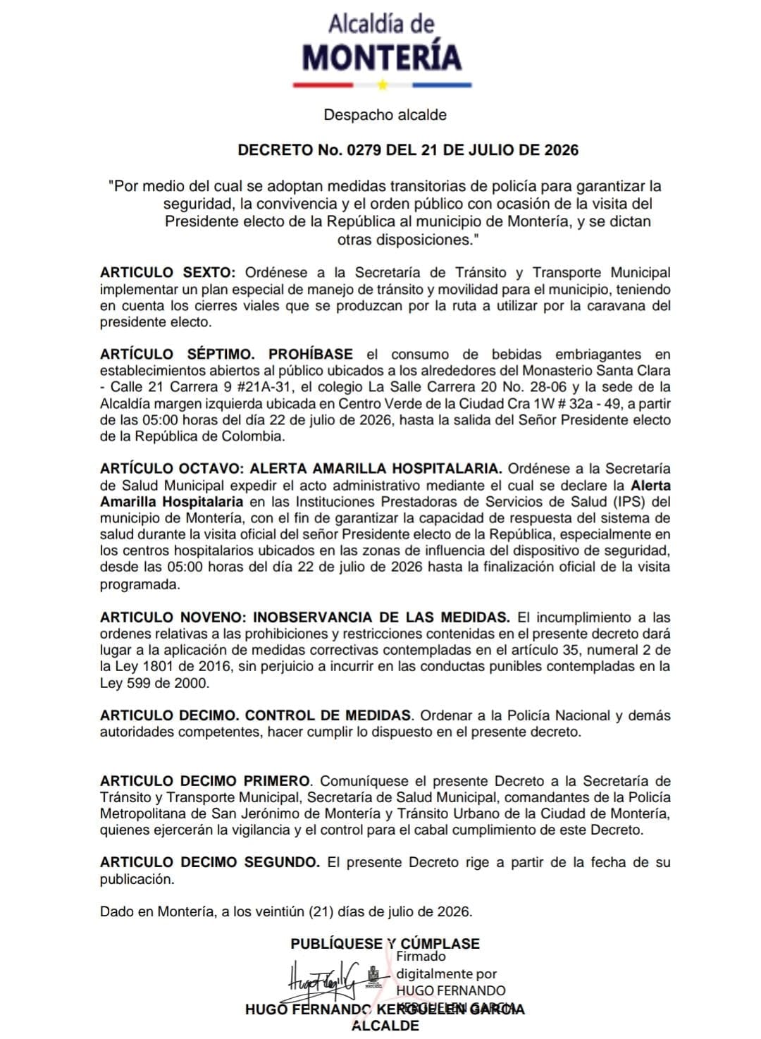 Decreto por empalme regional.