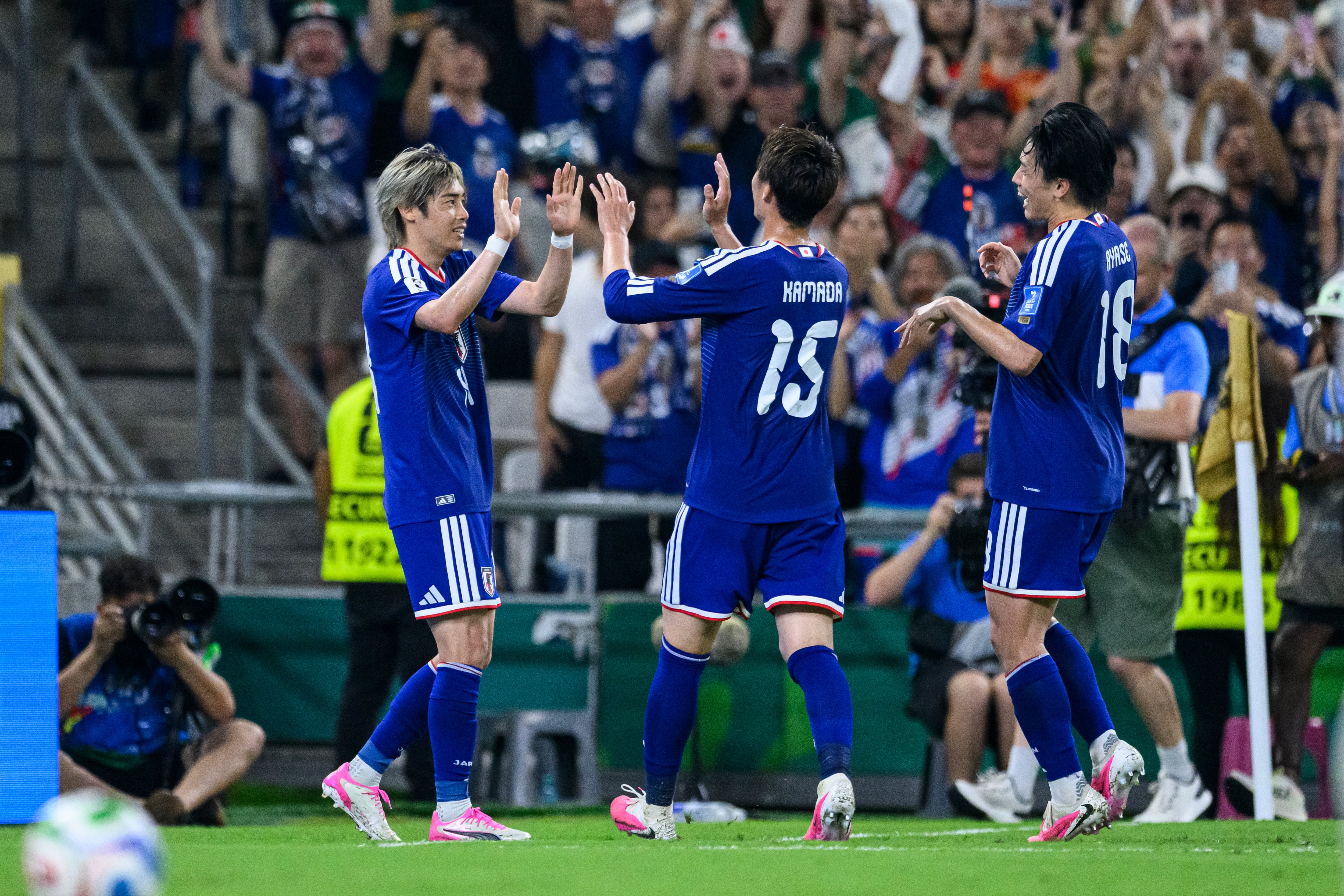 MONTERREY, MEXICO - JUNE 20: Junya Ito of Japan (L) celebrates his goal with teammates during the FIFA World Cup 2026 Group F match between Tunisia and Japan at Monterrey Stadium on June 20, 2026 in Monterrey, Mexico. (Photo by Martín Fonseca/Eurasia Sport Images/Getty Images)