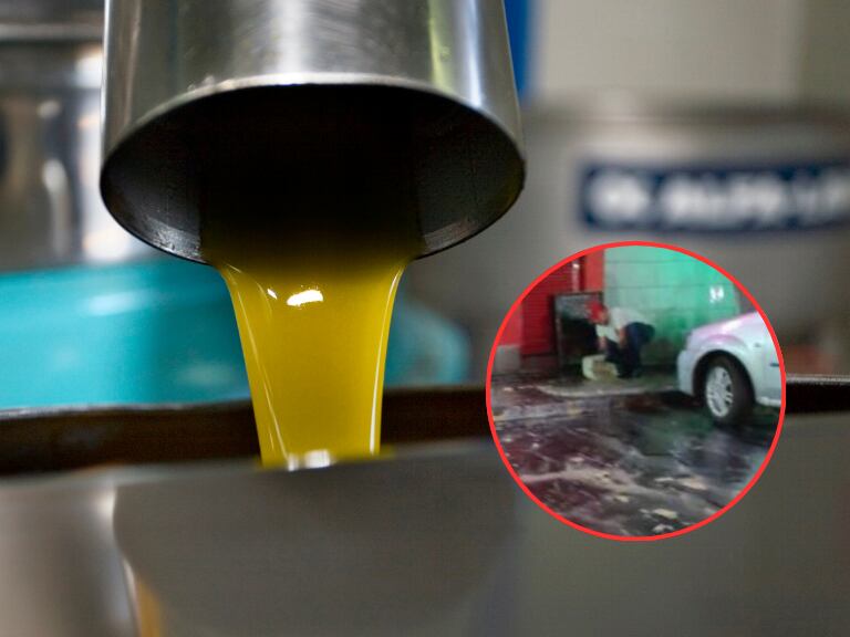 Aceite y una persona haciendo mal manejo de los residuos de aceite (Fotos vía Getty Images e imagágenes de denuncia del mal manejo de residuos de aceite)