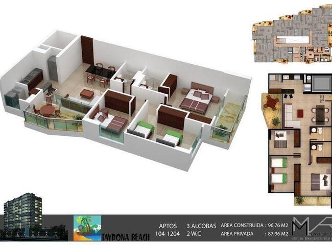 Los 14 niveles están conformados por una plataforma de parqueaderos, otra de recepción y lobby, y las demás plantas son de apartamentos.