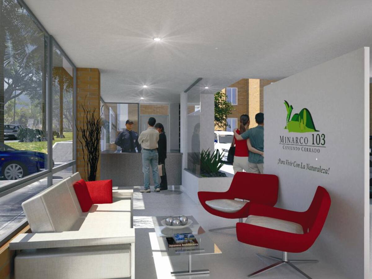 Vivienda de interés social que se construye sobre la futura Avenida 103 con carrera 4F, a tan solo cinco minutos de Homecenter, Almaneces Éxito y Makro. Conjunto Cerrado con porterÍa vigilada 24 horas, conformado por 6 torres de cinco pisos cada una y Apartamentos todos esquineros  de 2 y 3 alcobas desde 39,08 M2 hasta 47,64 M2 espacios iluminados y ventilados naturalmente.