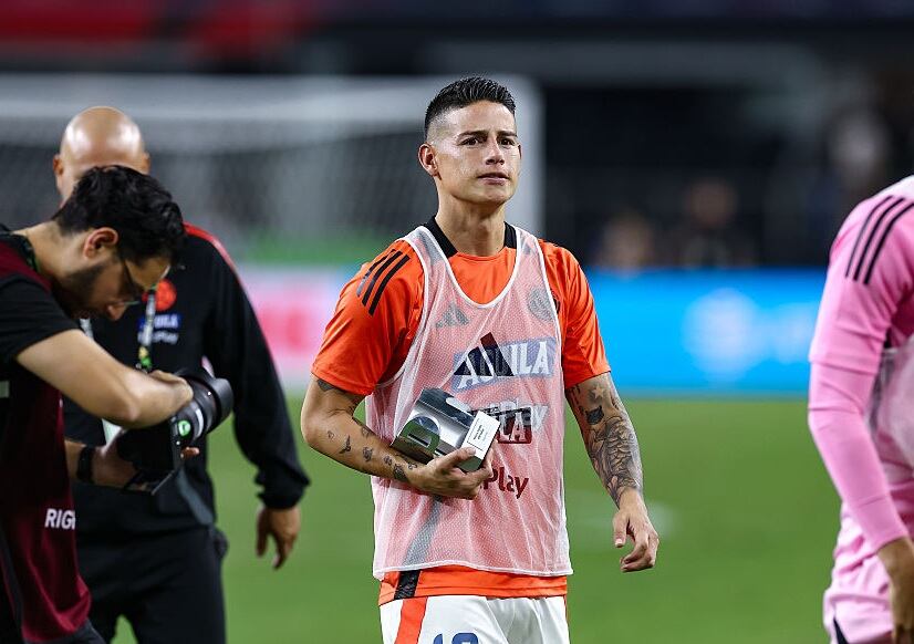 ARLINGTON, TX - October 11: Colombia midfielder James Rodriguez (#10) leaves the field with with the MVP trophy after the soccer match between Mexico and Colombia on October 11, 2025, at AT&T Stadium in Arlington TX. (Photo by Matthew Visinsky/Icon Sportswire via Getty Images)
