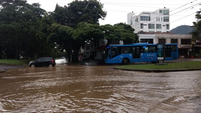 Vías inundadas y varios árboles caídos es el balance preliminar del fuerte aguacero que cayó en la sultana del Valle.. Foto: Cortesía: Erika Rebolledo