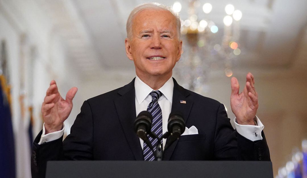 El presidente Joe Biden durante su alocución en el aniversario del inicio de la pandemia. 