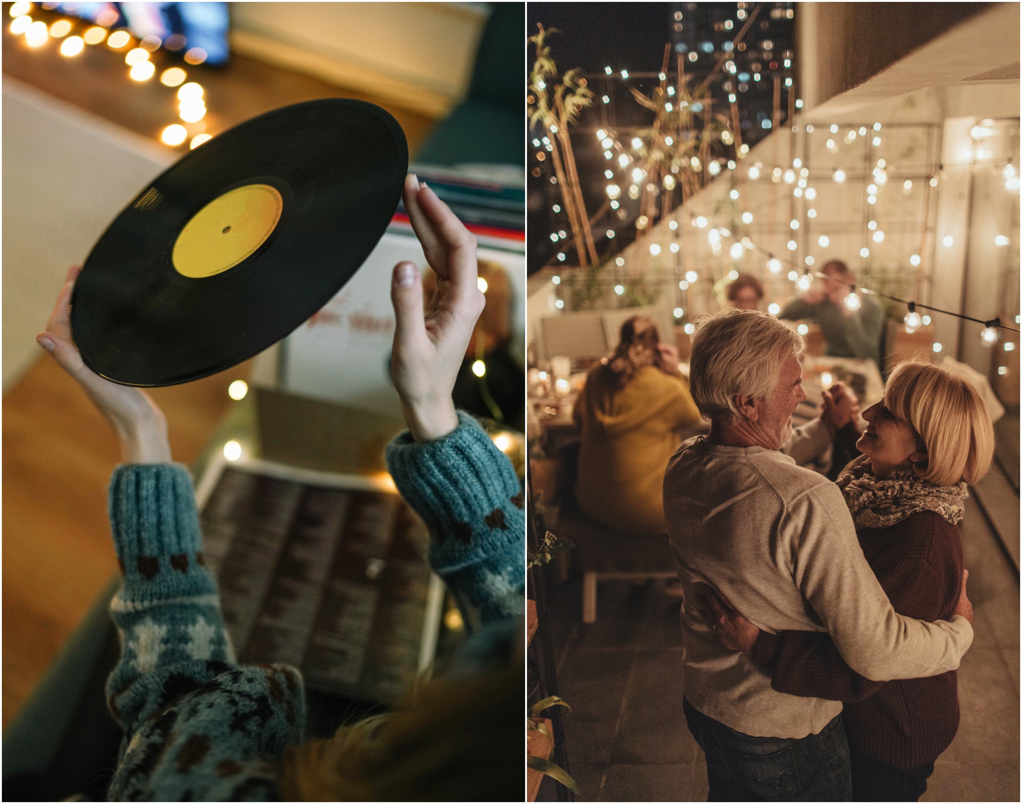 Imagen de vinilo y personas bailando. Via Getty Images