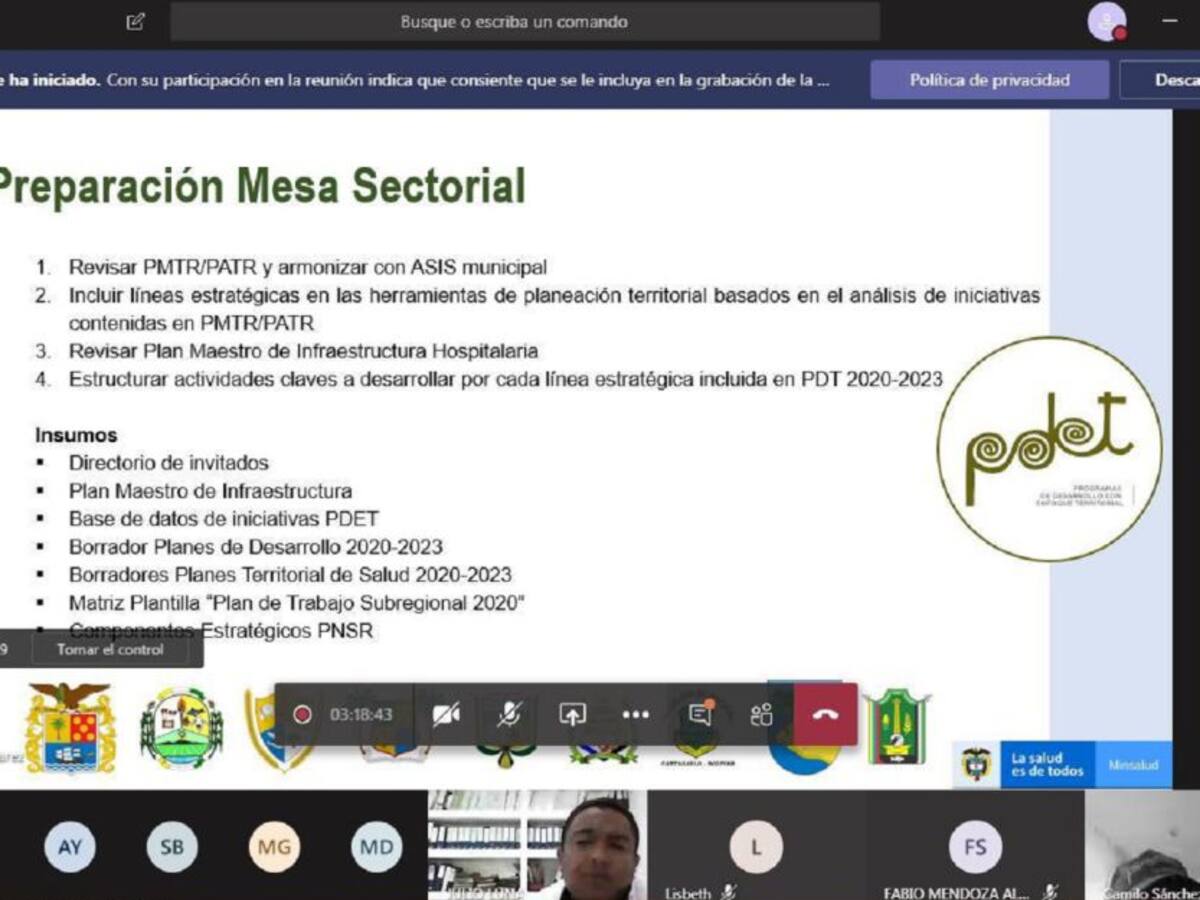 Primera jornada virtual de seguimiento a los municipios PDET en Bolívar