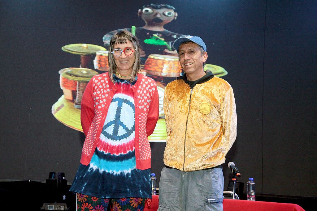 MEXICO CITY, MEXICO - JUNE 18: Andrea Echeverri and Héctor Buitrago of Aterciopelados band pose for a photo during a press conference at La Maraka on June 18, 2025 in Mexico City, Mexico.  (Photo by Medios y Media/Getty Images)