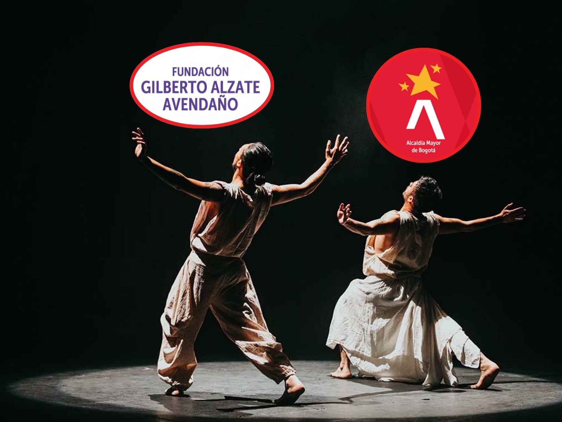 De fondo: Fragmento de una escena teatral. Logos añadidos: Fundación Gilberto Alzate Avendaño (FUGA) y Alcaldía de Bogotá: (Crédito: FUGA / Alcaldía de Bogotá)