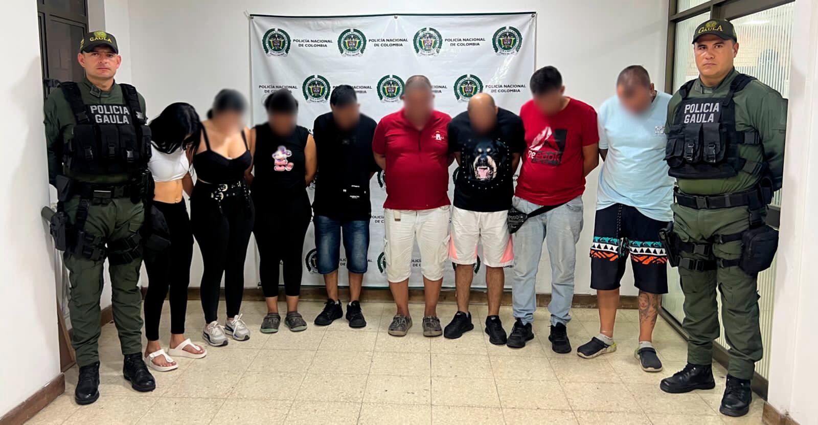 Red de extorsión que operaba en el departamento de Caldas.  Fotografía: Policía departamental