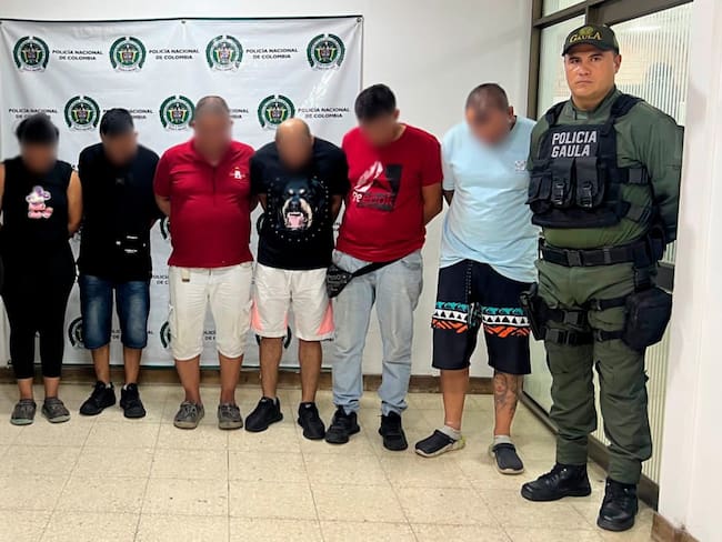 Red de extorsión que operaba en el departamento de Caldas. Fotografía: Policía departamental