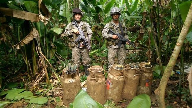 Decomisan caleta con explosivos de disidencias de las Farc. Foto: Ejército Nacional