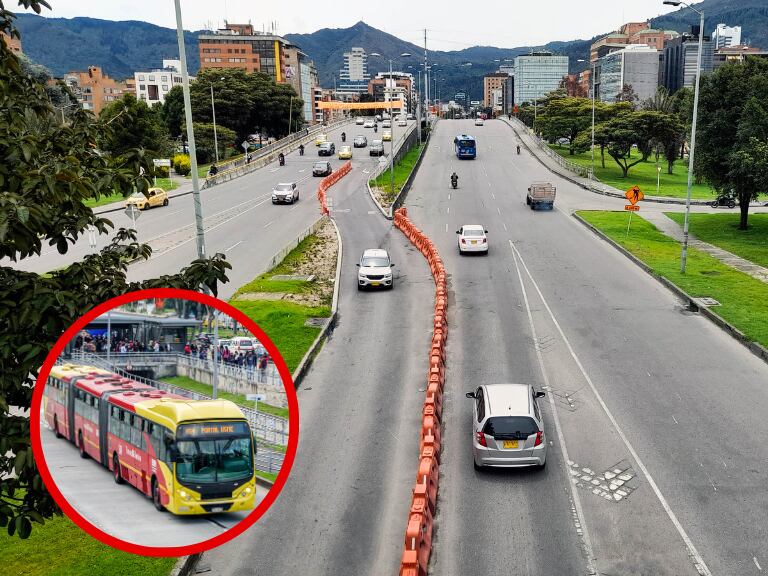 Calle 100, Bogotá; y un bus de TransMilenio. (Foto: Getty Images)