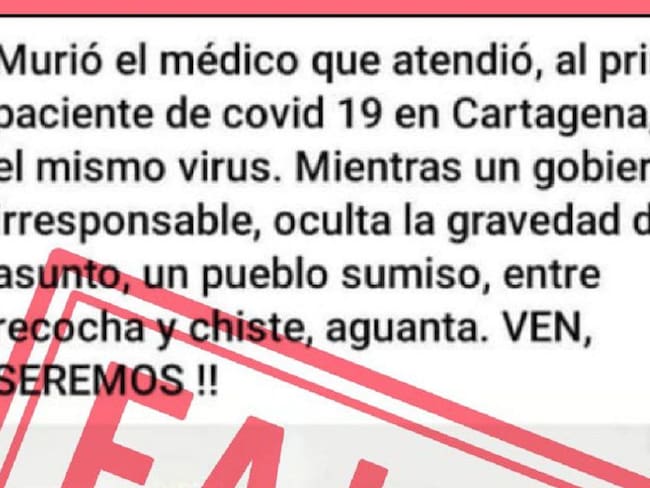Desmienten muerte de médico que atendió a taxista fallecido en Cartagena