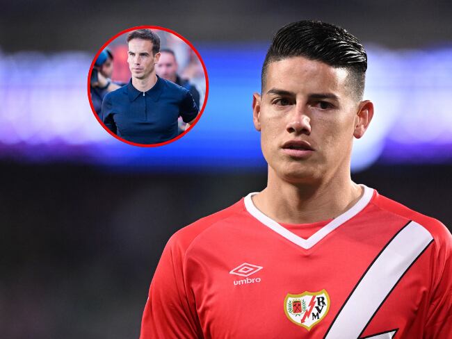 James Rodríguez e Iñigo Pérez, jugador y DT del Rayo Vallecano / Getty Images.