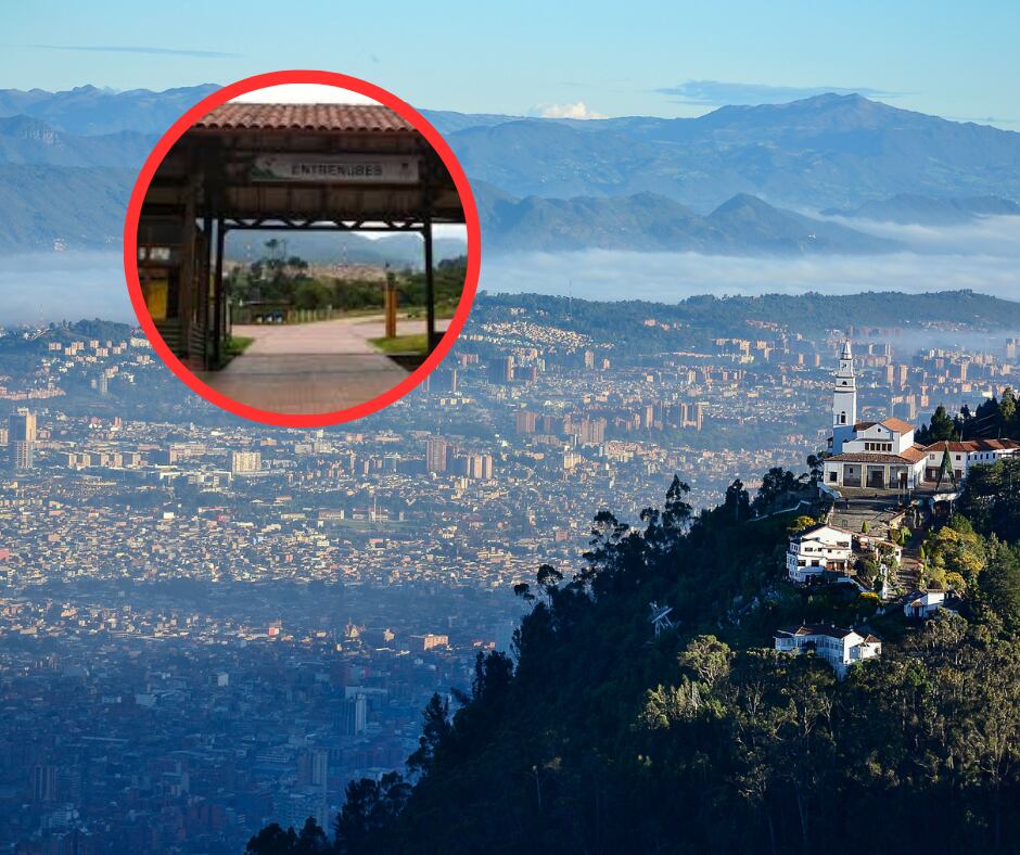 Panoramica aerea de Bogota y Monserrate + Entrada del Parque Entrenubes (Getty Images)
