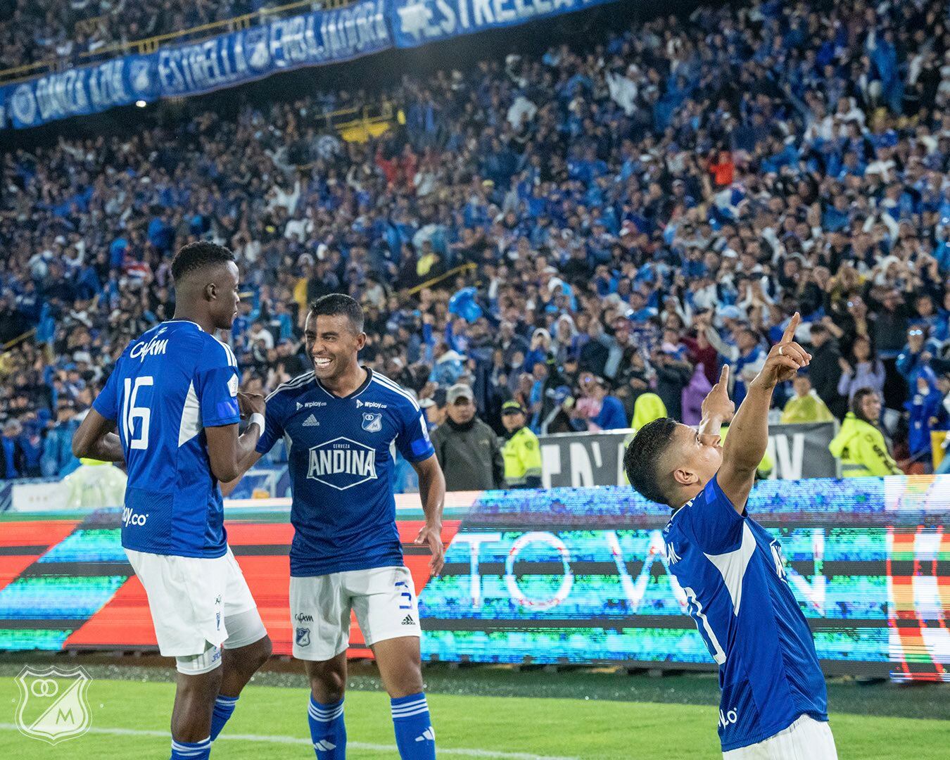 Daniel Cataño festeja su gol ante el Once Caldas / Twitter: @Millosfcoficial.