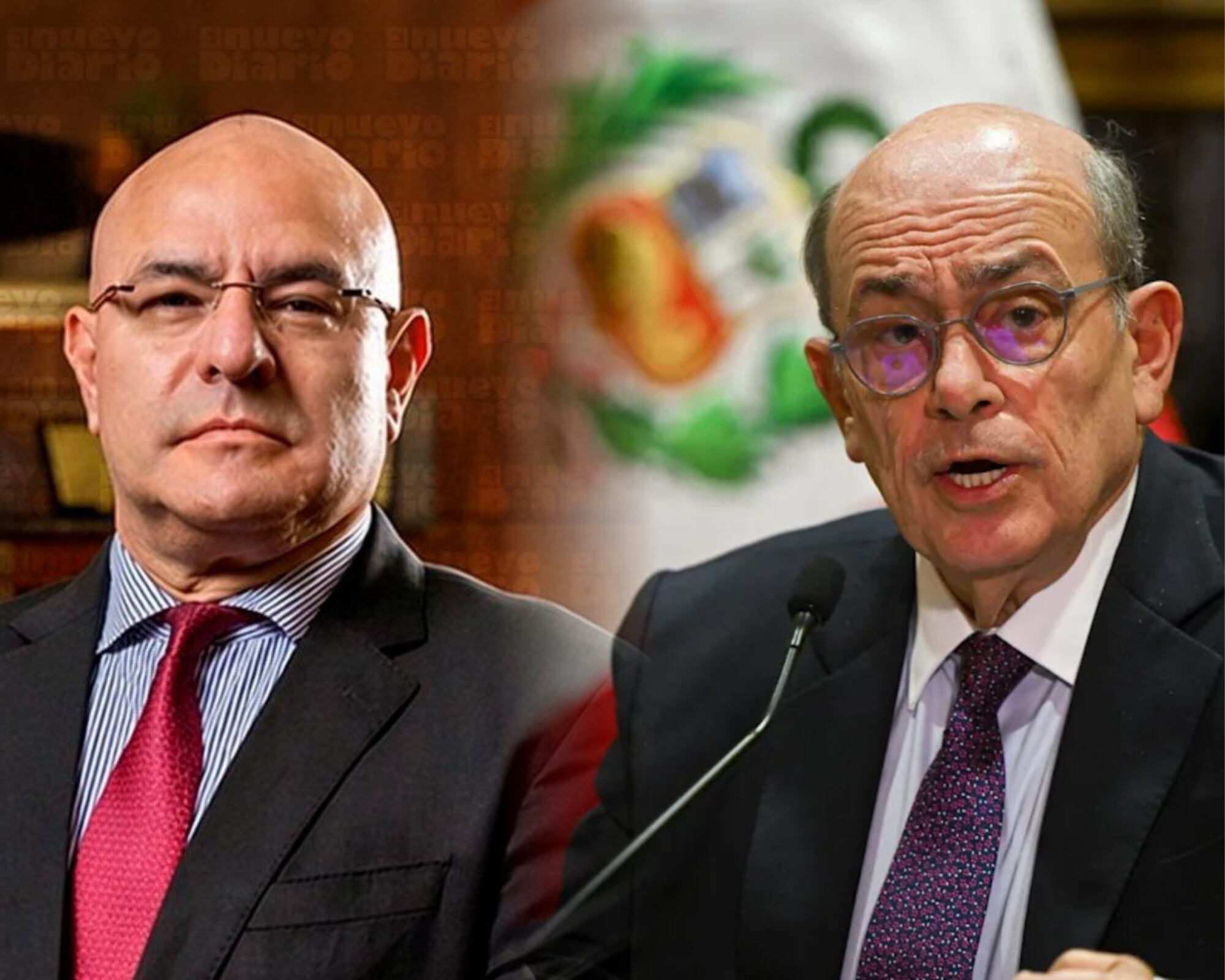 Los ahora exministros de Defensa, Carlos Díaz (i) y de Relaciones Exteriores, Hugo de Zela (d) de Perú. 
(Foto:    Caracol Radio / Getty)