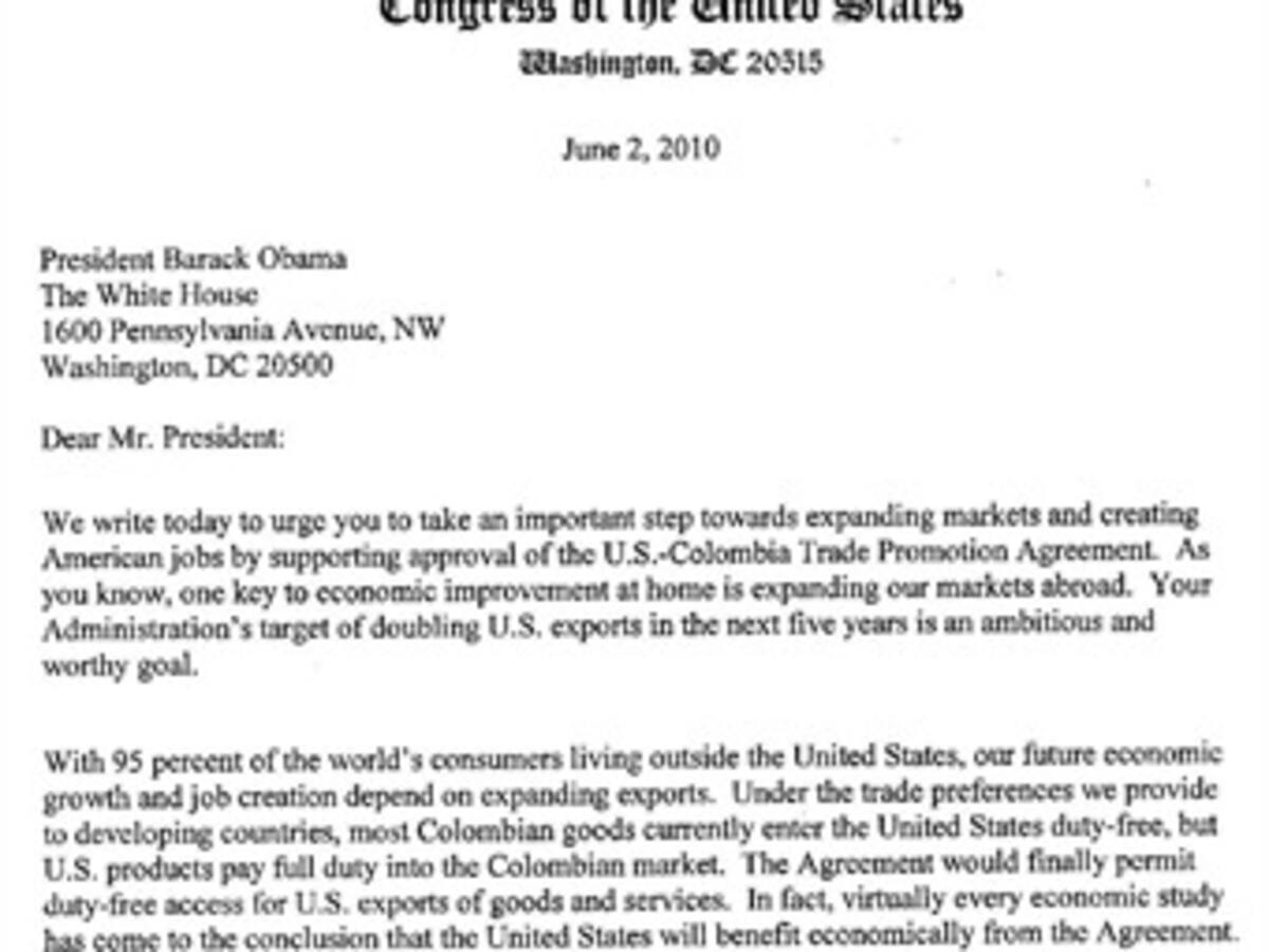 Congresistas en EE.UU piden a Obama que apruebe el TLC con Colombia