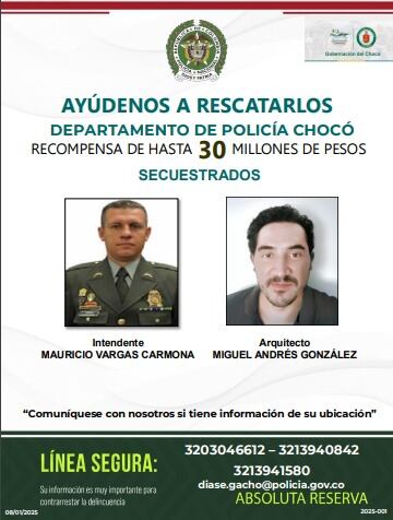 Cartel de recompensa por información que de con el paradero del intendente y el arquitecto.