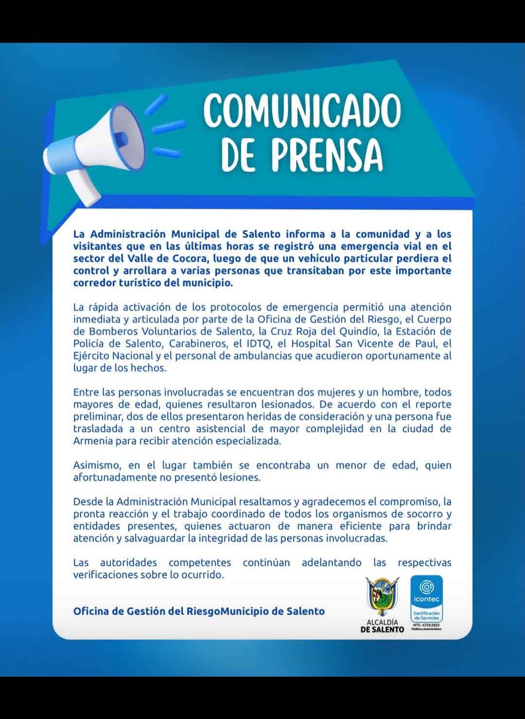 comunicado alcaldía de Salento