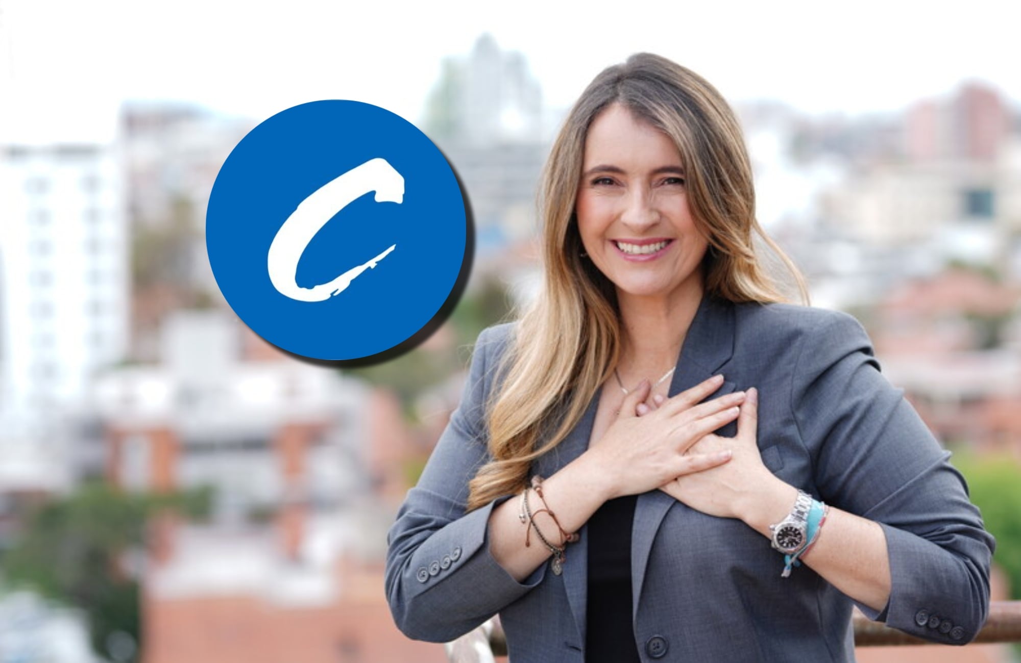 Paloma Valencia y logo del Partido Conservador. Fotos: (Colprensa-campaña Valencia) / X @soyconservador