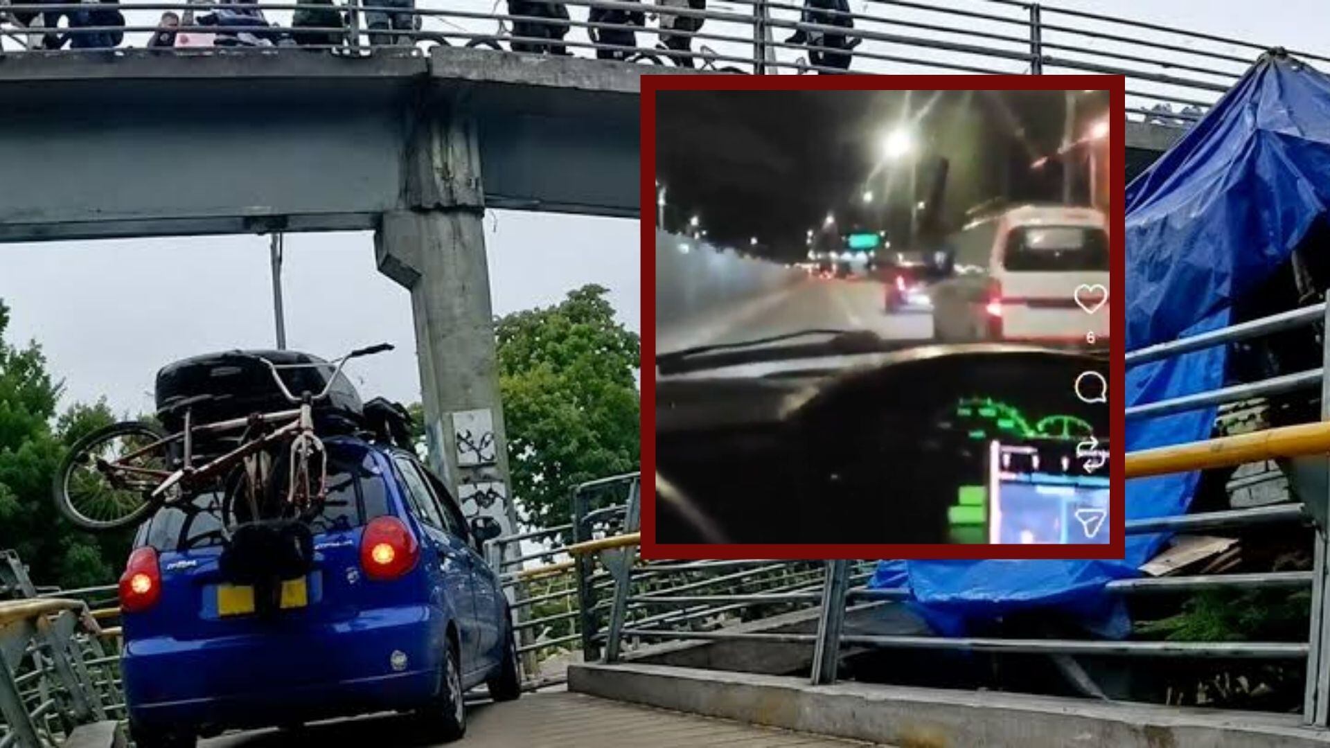 El conductor del polémico Spark azul que intentó subir un puente peatonal en Bogotá, reaparece en sus redes sociales.