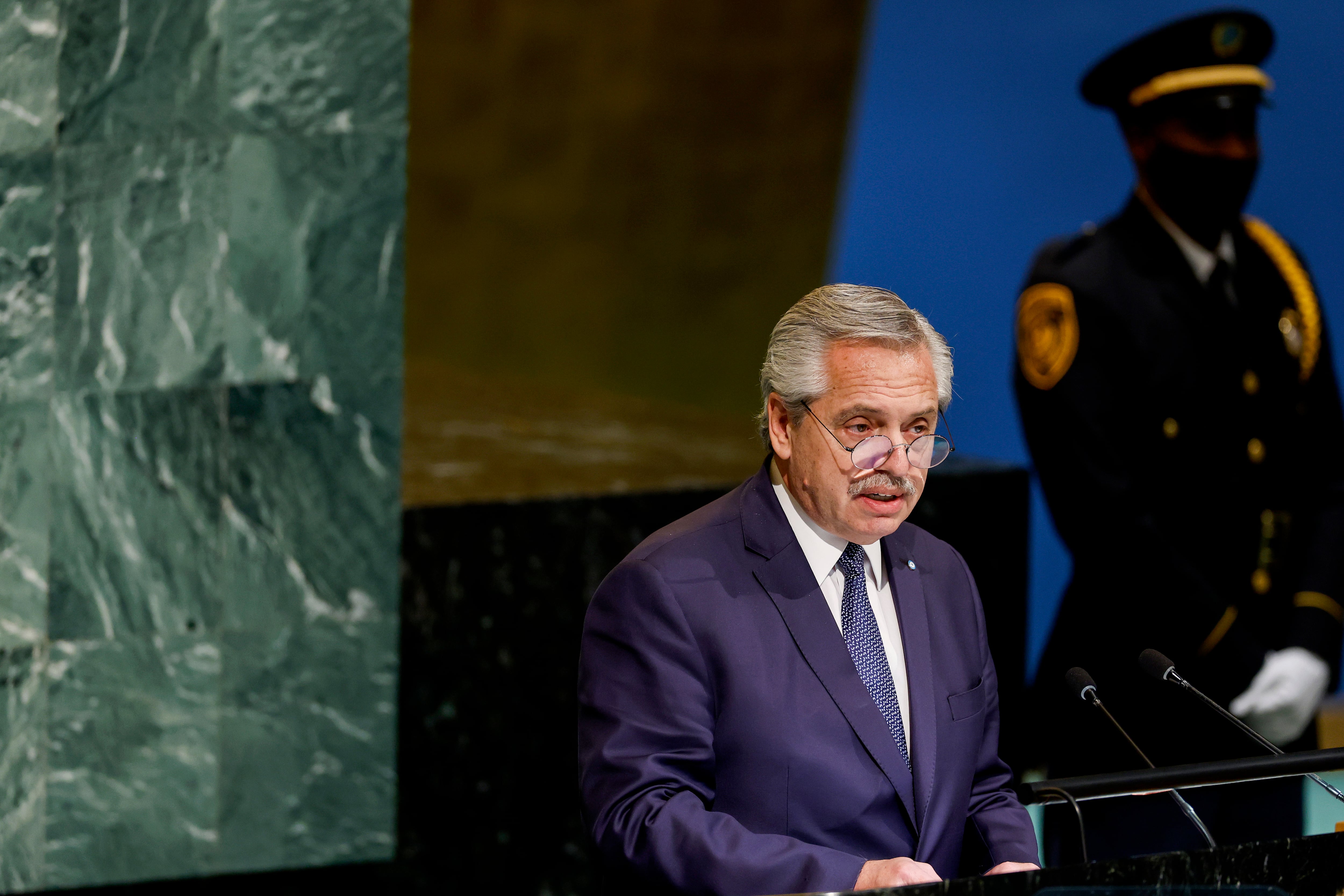 El presidente de Argentina, Alberto Fernández, durante su participación en la Asamblea General de las Naciones Unidas.