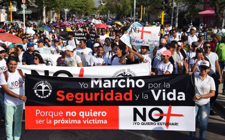 Protesta de estudiantes en Santa Marta. /FOTO UNIMAGDALENA