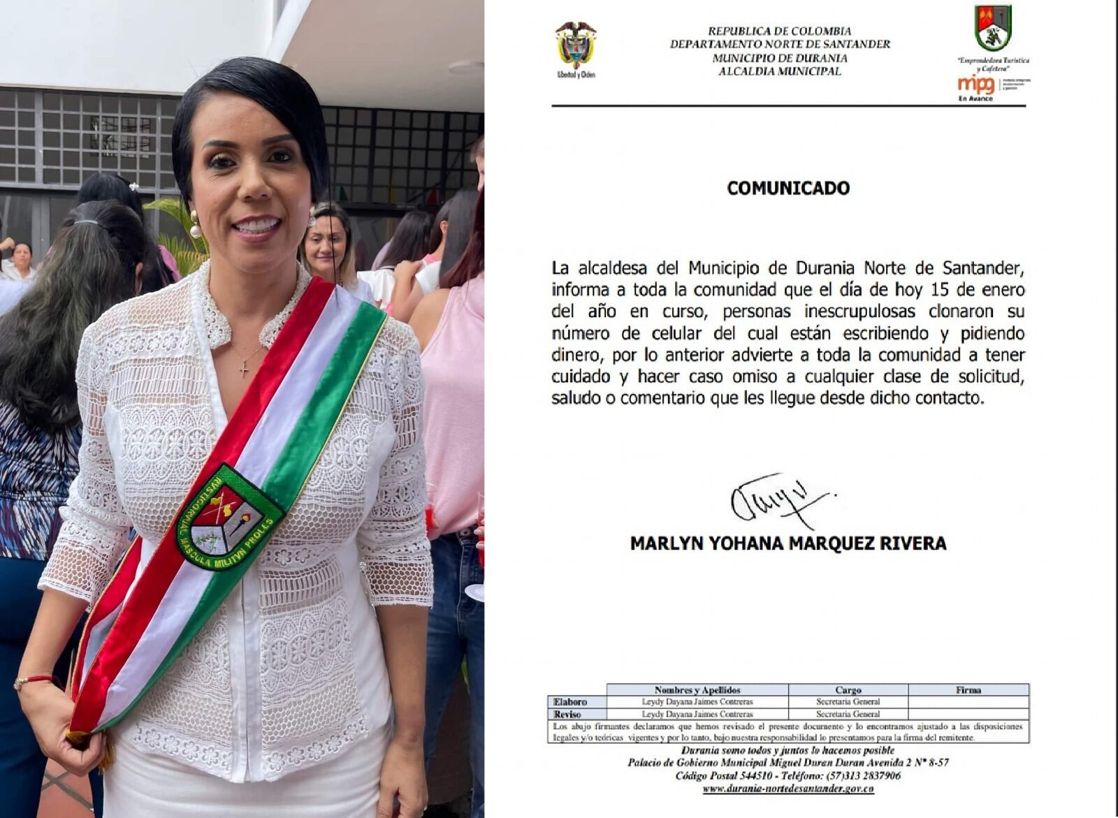 Alcaldesa de Durania es víctima de suplantación