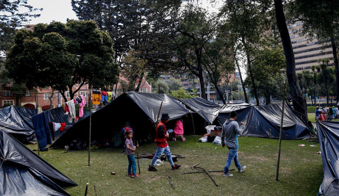 Comunidad Embera asentada hace 2 meses en el parque Nacional, en Bogotá.