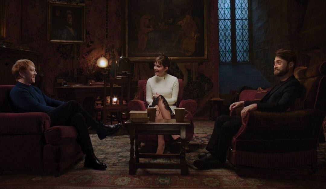 Emma Watson, Daniel Radcliffe y Rupert Grint, en la reunión de Harry Potter