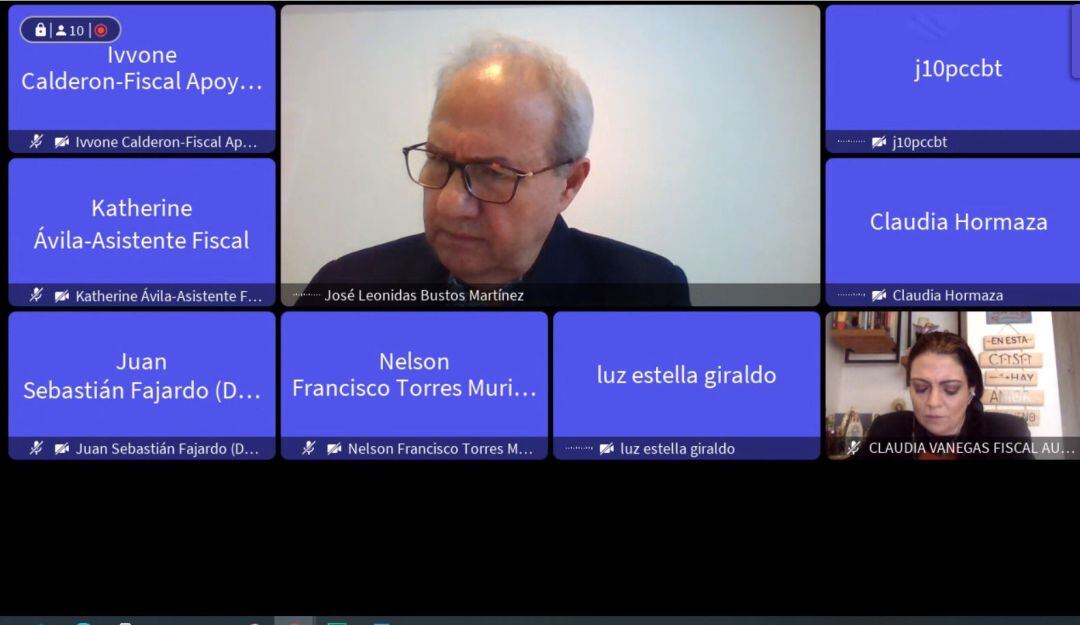 Foto tomada de la audiencia virtual en el juicio contra el exmagistrado Francisco Ricaurte por el denominado 'Cartel de la Toga' 