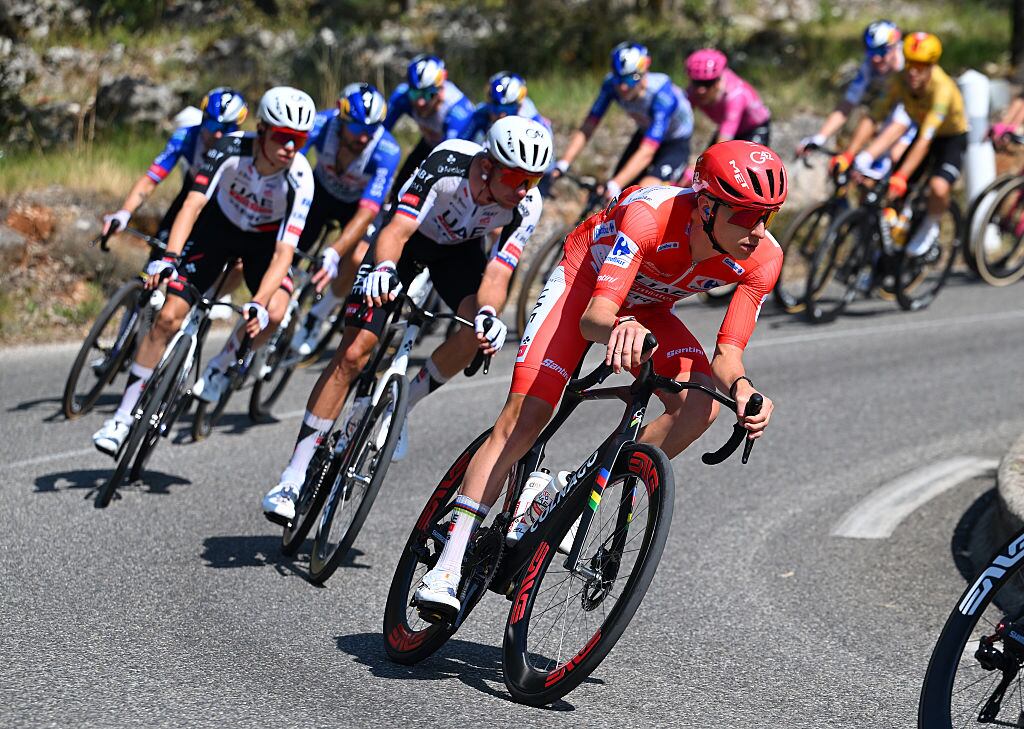 MANOSQUE, MONACO - AUGUST 23: Tadej Pogacar of Slovenia and UAE Team Emirates XRG - Red Leader Jersey competes during the La Vuelta - 81st Tour of Spain 2026, Stage 2 a 214.3km from Monaco to Manosque 408m / #UCIWT / on August 23, 2026 in Manosque, Monaco. (Photo by Tim de Waele/Getty Images)