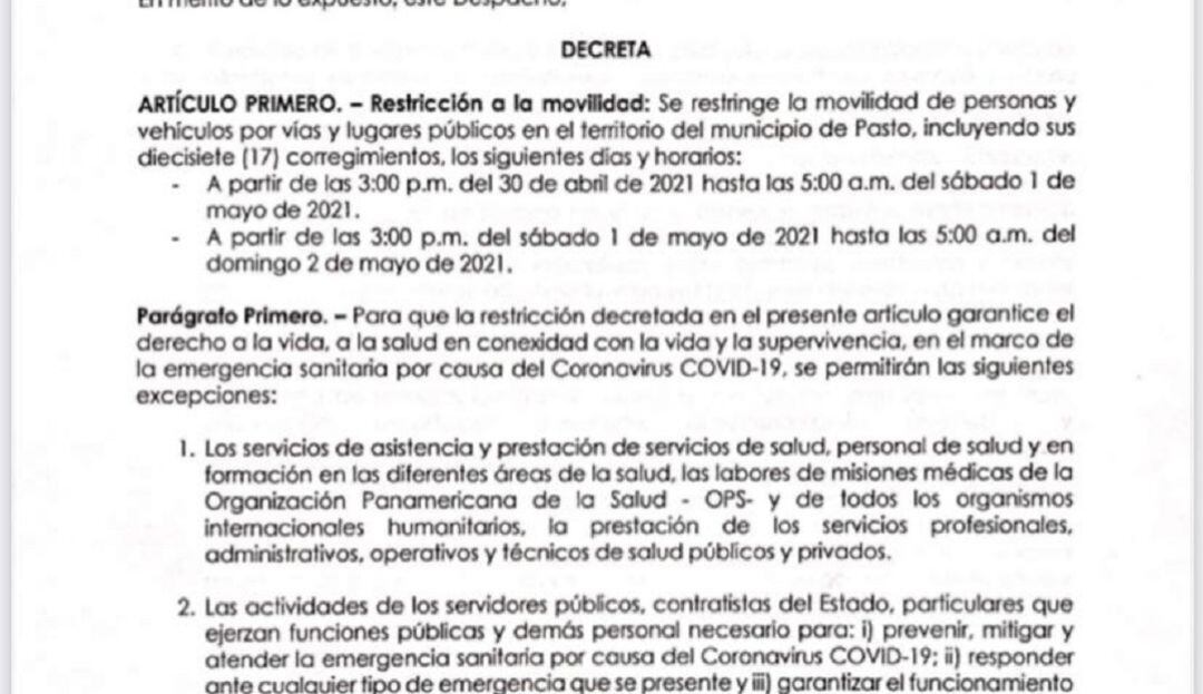 Decreto restricción de movilidad
