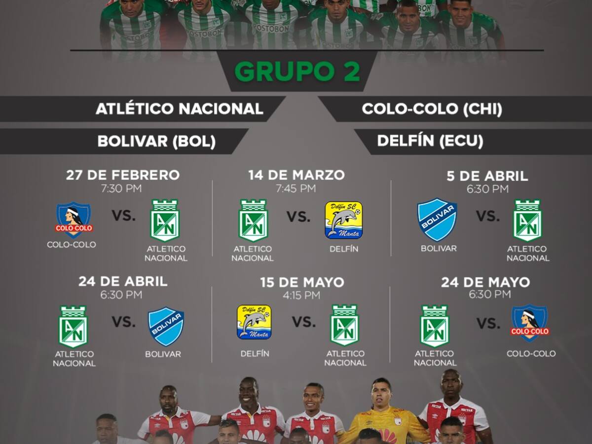 Calendario de Atlético Nacional y Santa Fe en la Copa Libertadores
