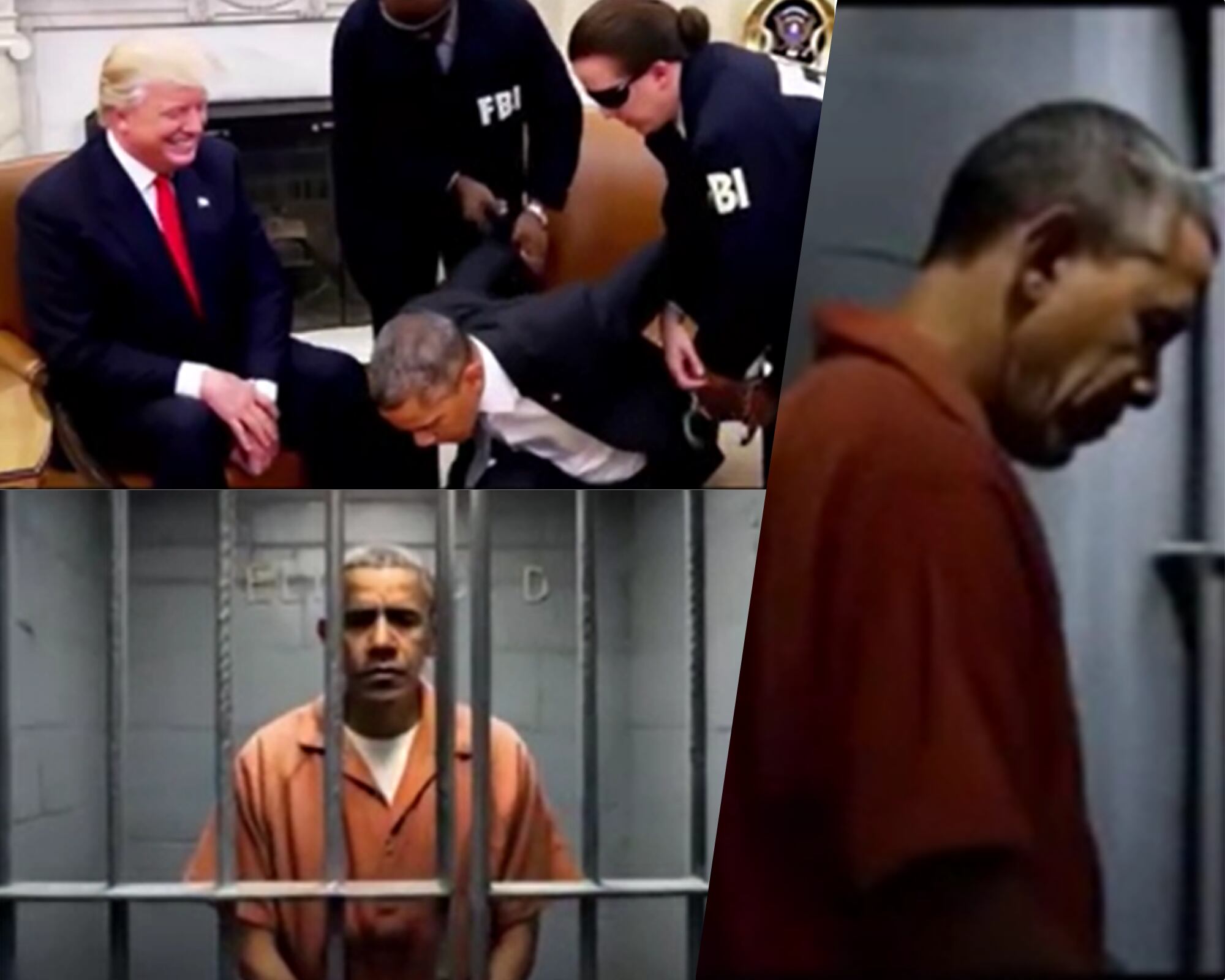 El vídeo falso, en el que aparecen varios demócratas diciendo “nadie está por encima de la ley”, se difunde luego de que se acusara al gabinete Obama de “sentar bases” para un golpe de Estado contra Trump. 
(Foto:   Captura de pantalla / Donald Trump)