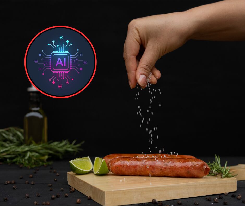 Persona preparando un chorizo y logo IA (Getty Images)