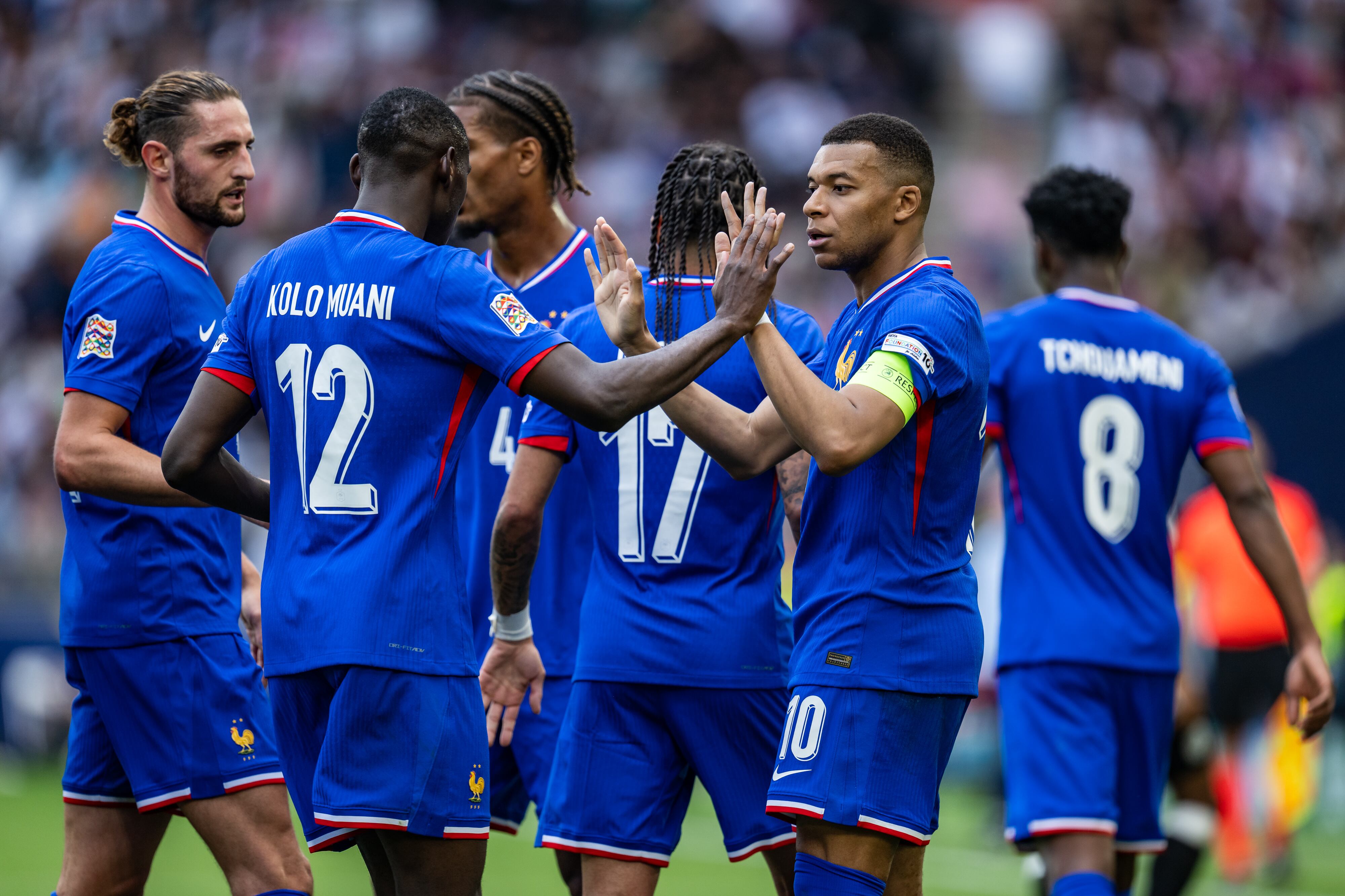 Los jugadores de Francia celebran uno de los dos goles contra Alemania. (Photo by Kevin Voigt/GettyImages)