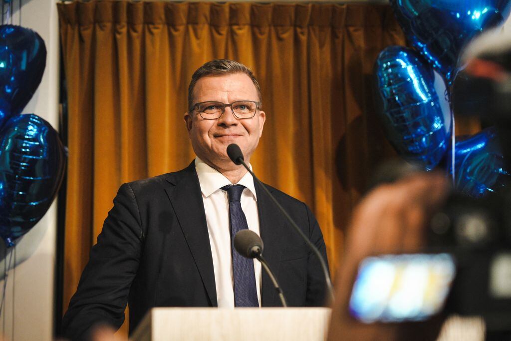 The National Coalition Chairman Petteri Orpo gives speaks to supporters at the party's parliamentary election party, following the Finnish parliamentary elections, on April 2, 2023, in Helsinki. - Finland's Social Democratic Prime Minister Sanna Marin conceded defeat in Sunday's general election after her party finished third behind the centre-right and the far-right, which posted a record score. (Photo by Alessandro RAMPAZZO / AFP) (Photo by ALESSANDRO RAMPAZZO/AFP via Getty Images)