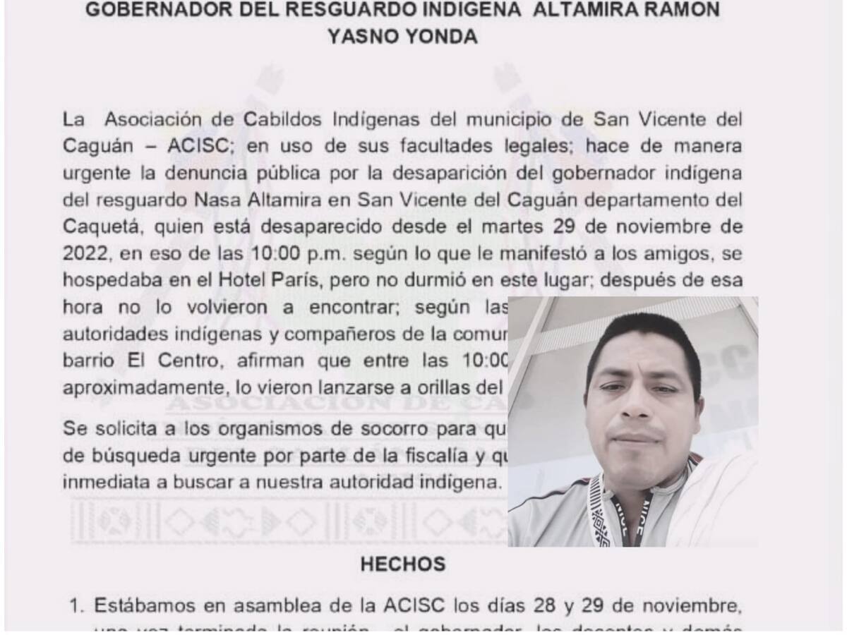Buscan a gobernador indígena en el Caquetá