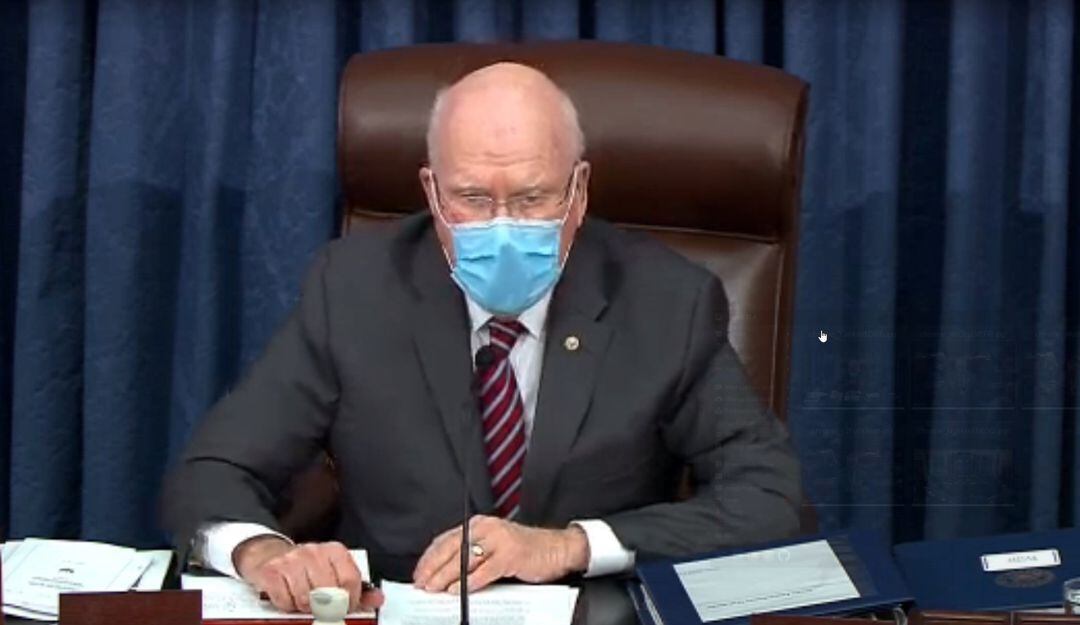 El senador democrata Patrick Leahy durante la segunda sesión del juicio político a Donald Trump. 