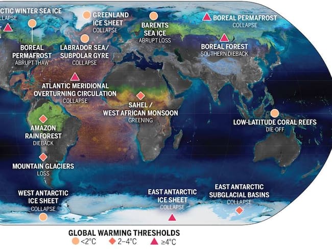 Los 16 puntos de atención para la crisis climática en el planeta.            Foto: revista Science.
