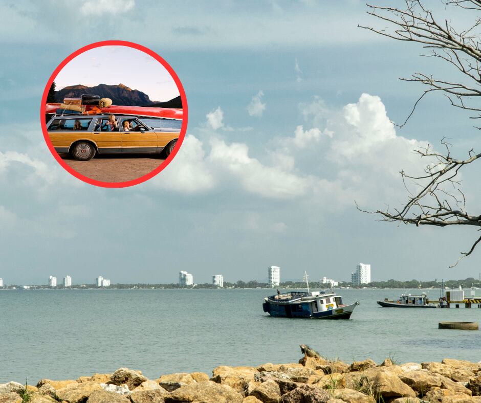 Playa en Coveñas y carro con familia viajando (Getty Images)