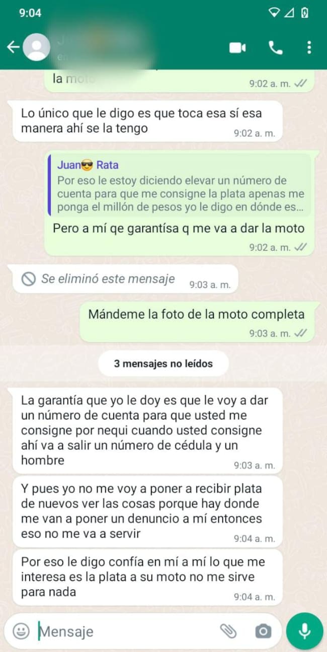 Mensaje del ladrón de motos a sus víctimas.